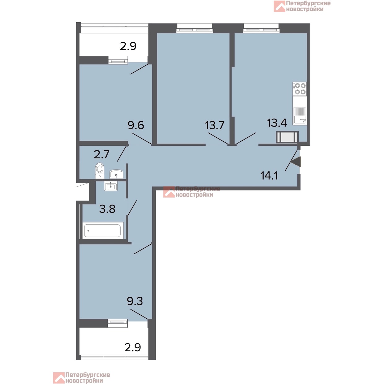 Ультра Сити 3 комнатная квартира. Кв 66.